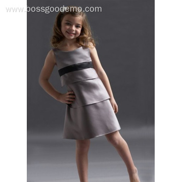 A-line Round Neck Knee-length Satin Layers Flower Girl Dress